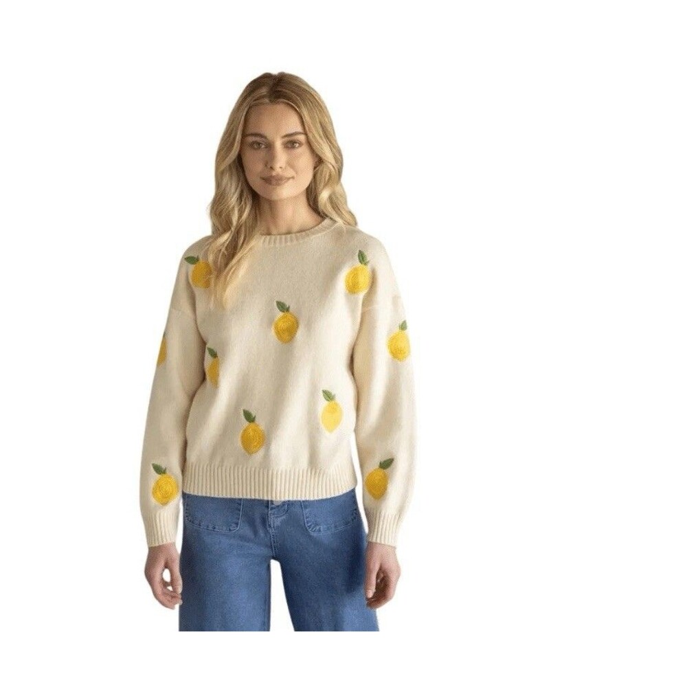 Voy Sweater S Lemon Embroidered Women’s Pullover - Picture 6 of 6